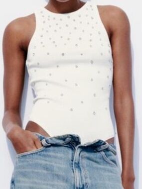 Zara top White Rhinestone Bodysuit NWT  ✨